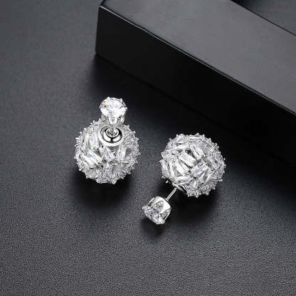 Black - White Ball Shaped Classic Moissanite Diamonds Luxury 18k White Gold Plated Vintage Retro Stud Earrings | Mix Mix Style-Mix MIx Style