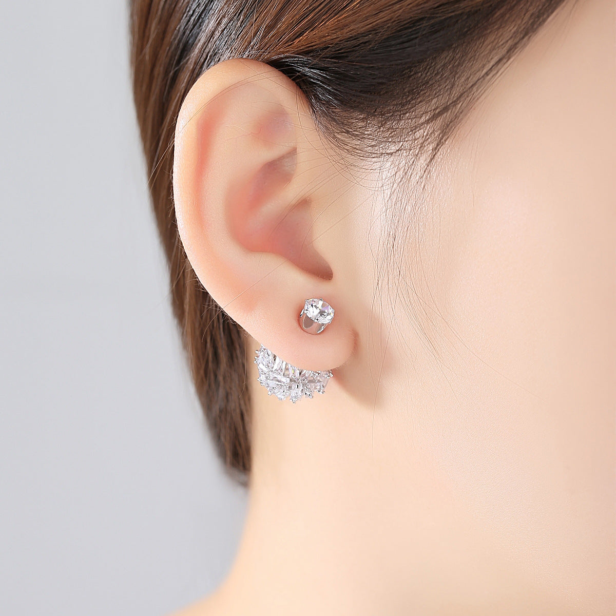 Black - White Ball Shaped Classic Moissanite Diamonds Luxury 18k White Gold Plated Vintage Retro Stud Earrings | Mix Mix Style-Mix MIx Style