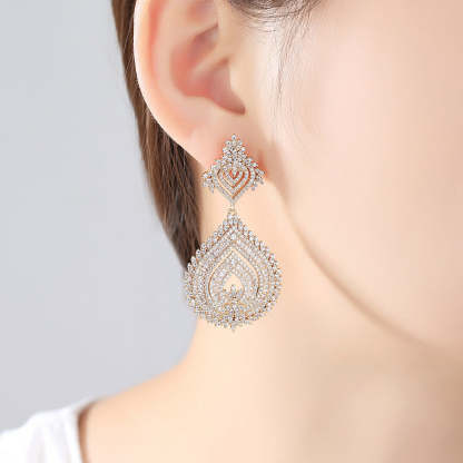 Black - White Timeless Moissanite Diamonds Elegant 18k White Gold Plated Vintage Retro Drop Earrings | Mix Mix Style-Mix MIx Style
