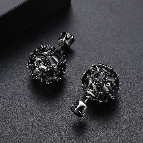 Black - White Ball Shaped Classic Moissanite Diamonds Luxury 18k White Gold Plated Vintage Retro Stud Earrings | Mix Mix Style-Mix MIx Style