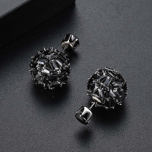 Black - White Ball Shaped Classic Moissanite Diamonds Luxury 18k White Gold Plated Vintage Retro Stud Earrings | Mix Mix Style-Mix MIx Style
