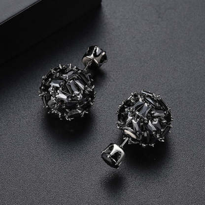 Black - White Ball Shaped Classic Moissanite Diamonds Luxury 18k White Gold Plated Vintage Retro Stud Earrings | Mix Mix Style-Mix MIx Style