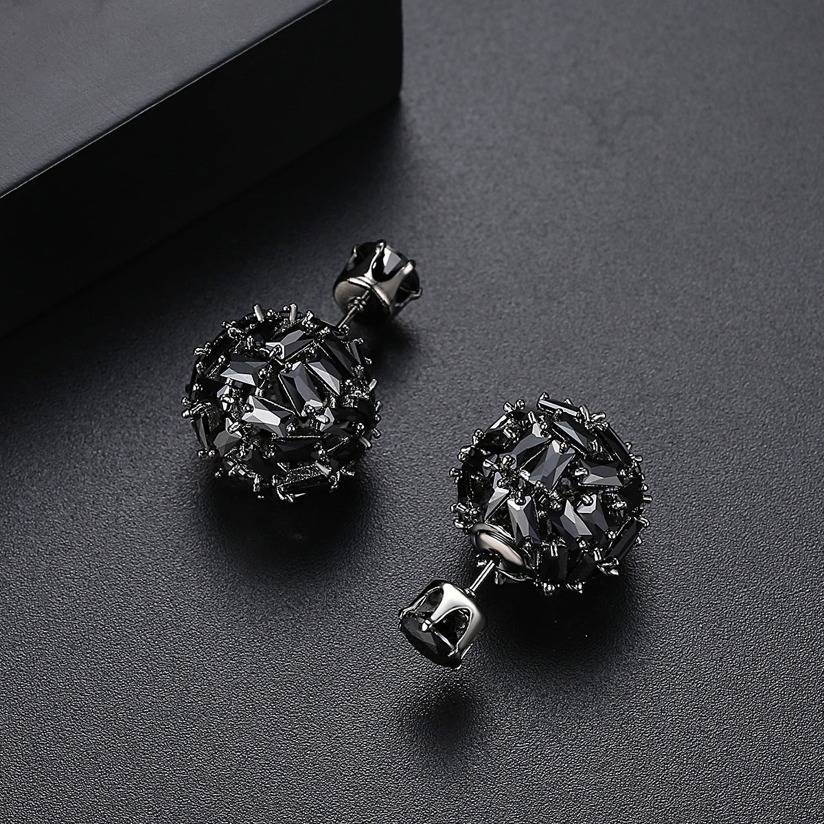 Black - White Ball Shaped Classic Moissanite Diamonds Luxury 18k White Gold Plated Vintage Retro Stud Earrings | Mix Mix Style-Mix MIx Style