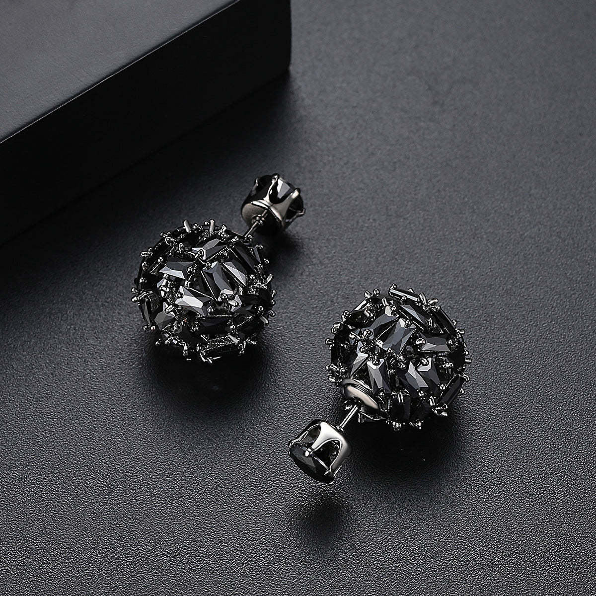Black - White Ball Shaped Classic Moissanite Diamonds Luxury 18k White Gold Plated Vintage Retro Stud Earrings | Mix Mix Style-Mix MIx Style