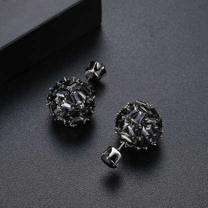 Black - White Ball Shaped Classic Moissanite Diamonds Luxury 18k White Gold Plated Vintage Retro Stud Earrings | Mix Mix Style-Mix MIx Style