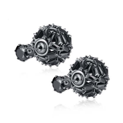Black - White Ball Shaped Classic Moissanite Diamonds Luxury 18k White Gold Plated Vintage Retro Stud Earrings | Mix Mix Style-Mix MIx Style