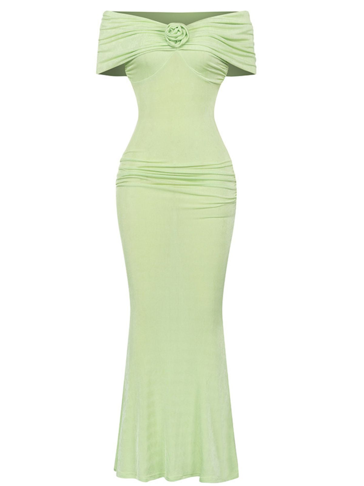 Green Off Shoulder Ruched Maxi Dress | Mix Mix Style [Hot Seller]-Mix MIx Style