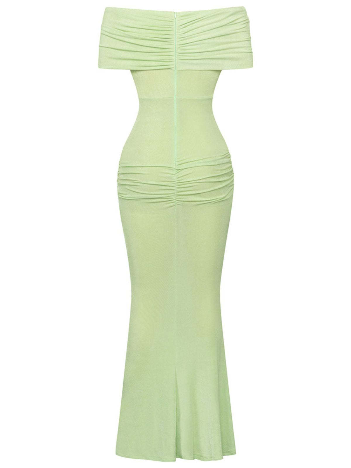 Green Off Shoulder Ruched Maxi Dress | Mix Mix Style [Hot Seller]-Mix MIx Style