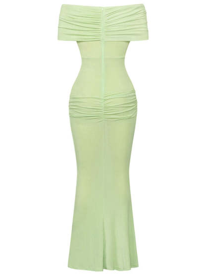Green Off Shoulder Ruched Maxi Dress | Mix Mix Style [Hot Seller]-Mix MIx Style
