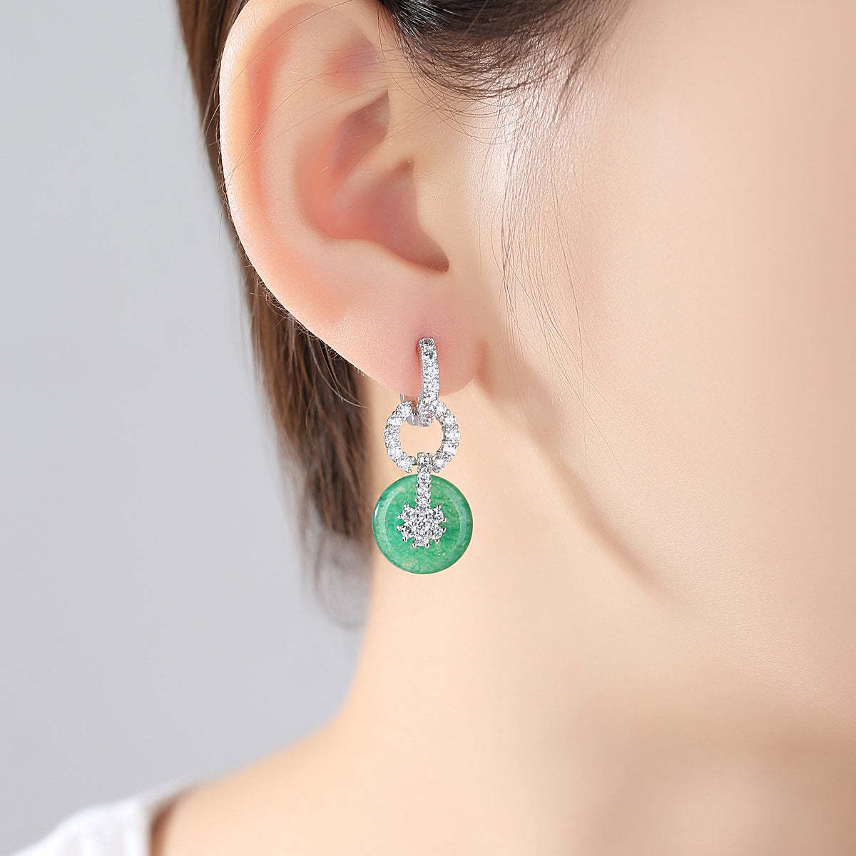 Green Circle Chain Shaped Moissanite Diamonds Luxury 18k White Gold Plated Retro Drop Earrings | Mix Mix Style-Mix MIx Style