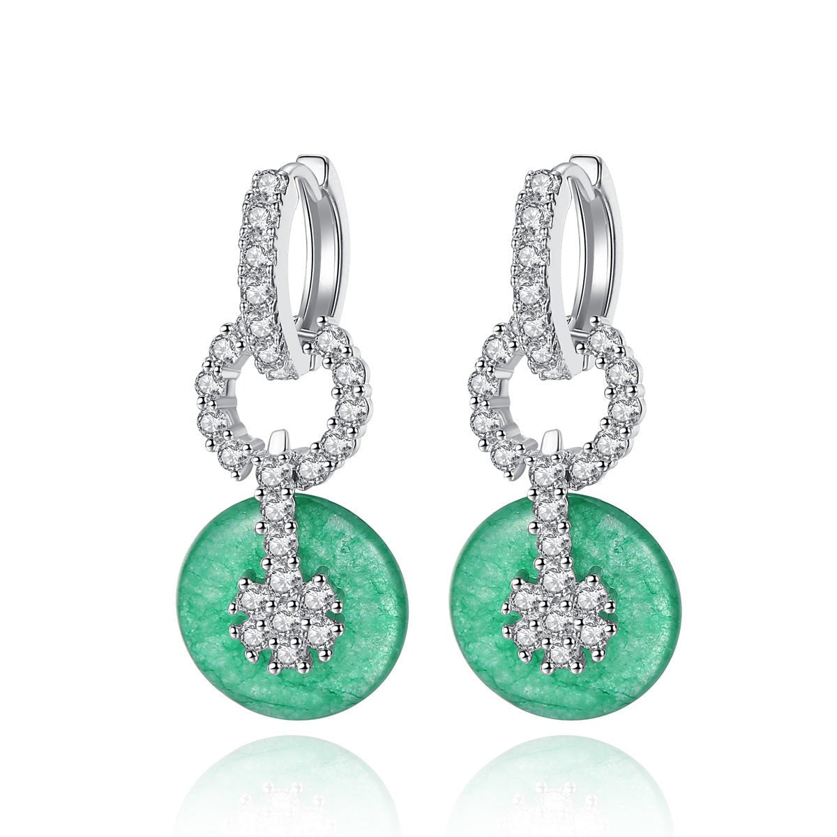 Green Circle Chain Shaped Moissanite Diamonds Luxury 18k White Gold Plated Retro Drop Earrings | Mix Mix Style-Mix MIx Style
