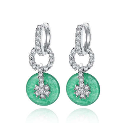 Green Circle Chain Shaped Moissanite Diamonds Luxury 18k White Gold Plated Retro Drop Earrings | Mix Mix Style-Mix MIx Style