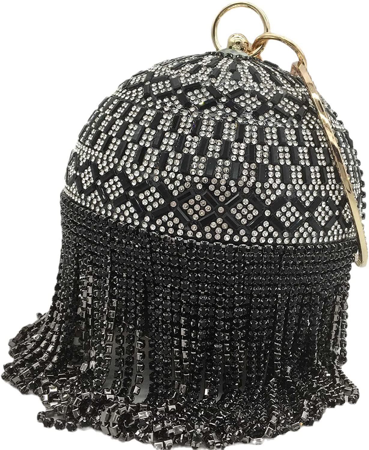Dazzling Crystal Tassel Women Evening Bag Round Wedding Cocktail Wristlets Handbag Purse | Mix Mix Style [Hot Seller]-Mix MIx Style