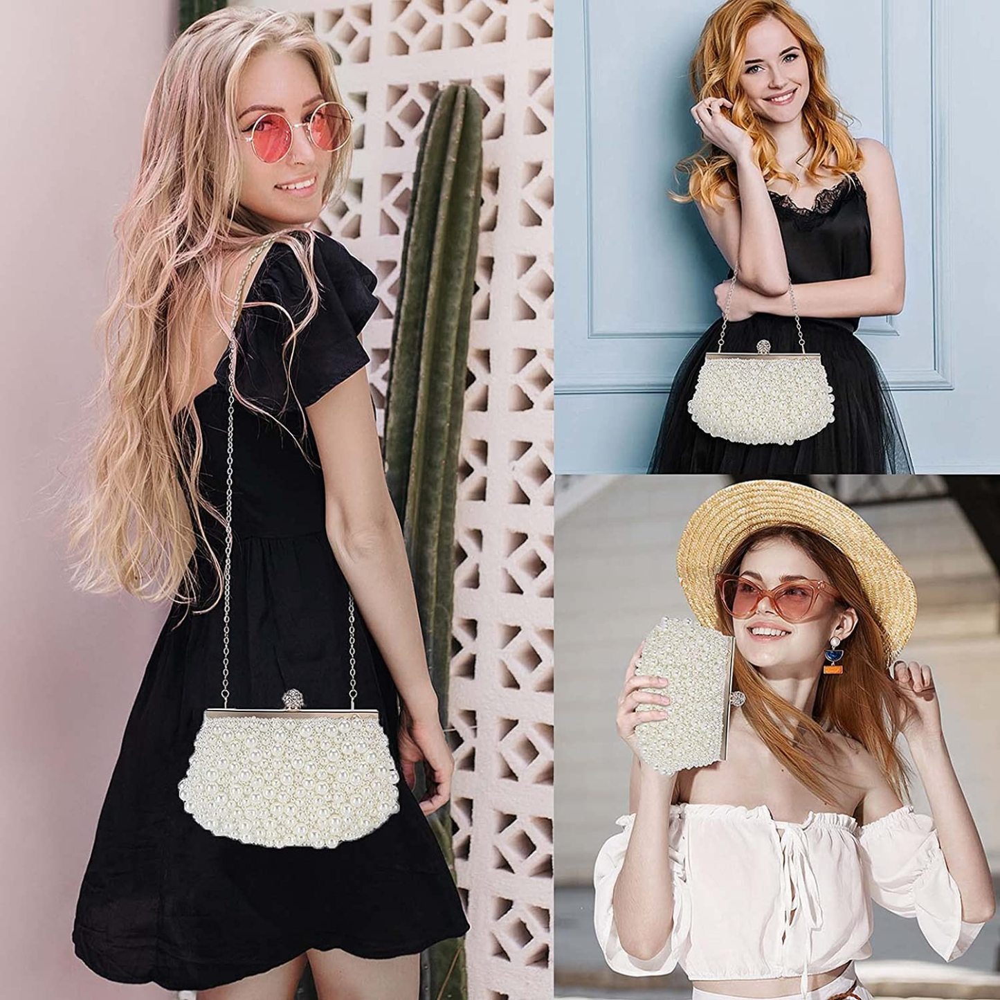 Artificial Pearl Beaded Clutch Evening Bags for Women Formal Bridal Wedding Clutch Purse Prom Cocktail Party Handbags | Mix Mix Style [Hot Seller]-Mix MIx Style