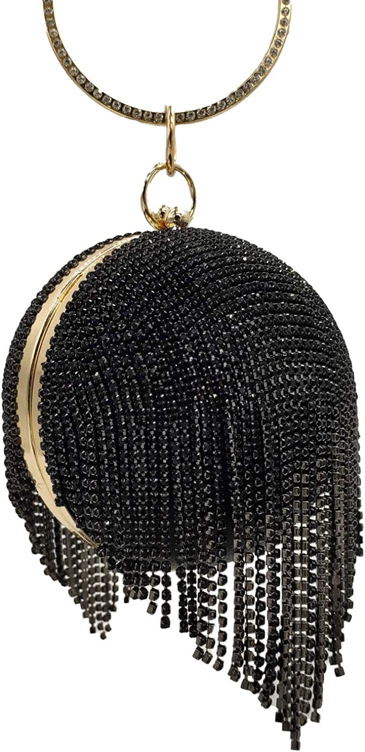 Dazzling Crystal Tassel Women Evening Bag Round Wedding Cocktail Wristlets Handbag Purse | Mix Mix Style [Hot Seller]-Mix MIx Style