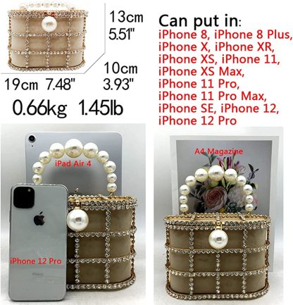 Synthetic Pearl Handle Women Metal Bucket Bag Crystal Evening Purses and Clutches Formal Wedding Handbags | Mix Mix Style [Hot Seller]-Mix MIx Style