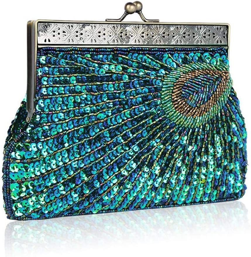 Vintage Sequin Peacock Clutch Bag, Antique Beaded Evening Handbag Clutch Bags, Turquoise Eye Clutches Bag  | Mix Mix Style [Hot Seller]-Mix MIx Style