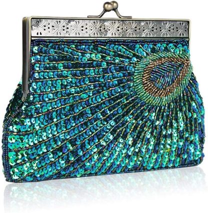Vintage Sequin Peacock Clutch Bag, Antique Beaded Evening Handbag Clutch Bags, Turquoise Eye Clutches Bag  | Mix Mix Style [Hot Seller]-Mix MIx Style