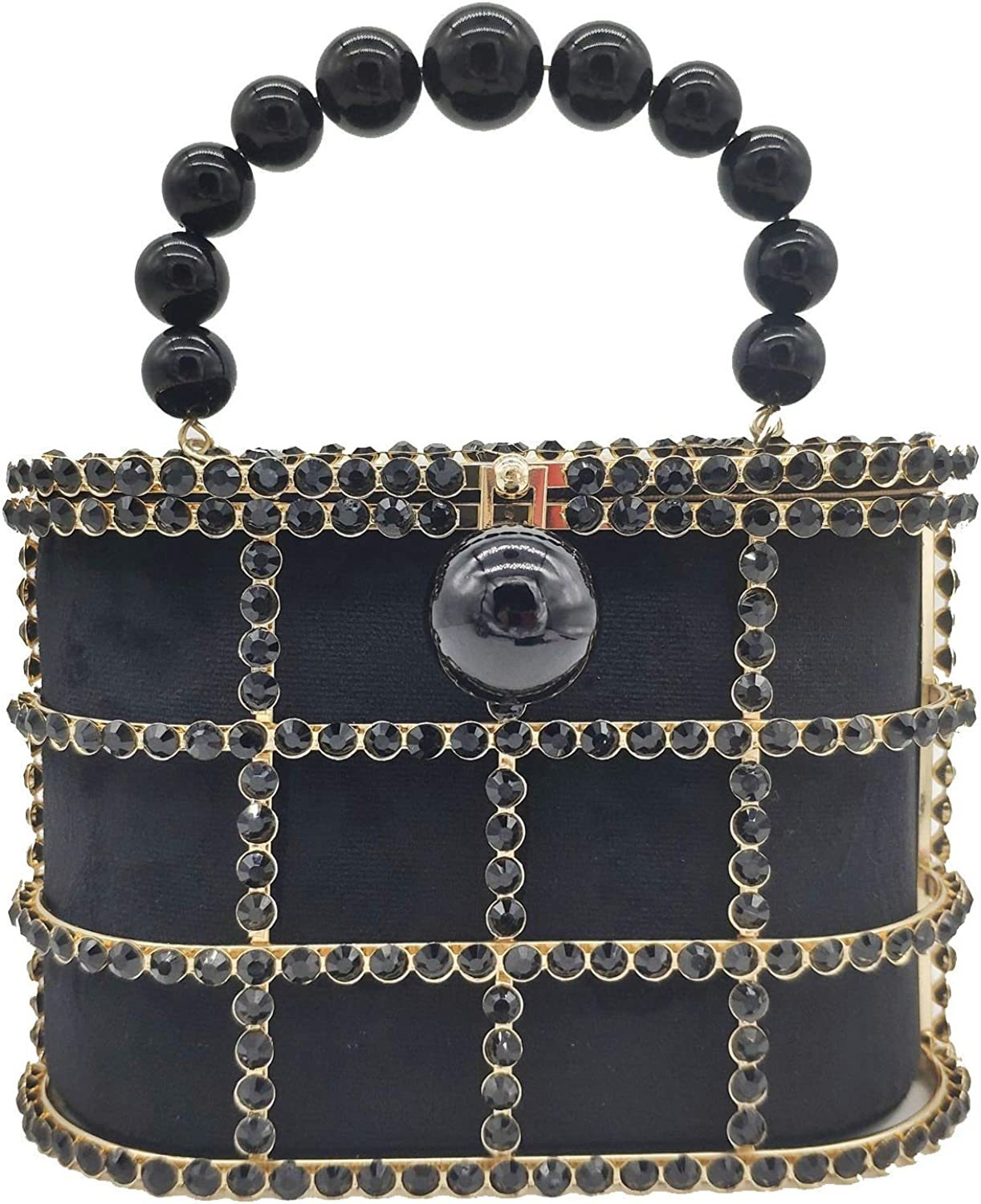 Synthetic Pearl Handle Women Metal Bucket Bag Crystal Evening Purses and Clutches Formal Wedding Handbags | Mix Mix Style [Hot Seller]-Mix MIx Style