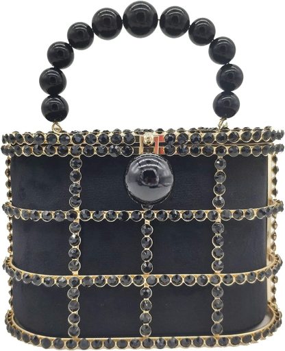 Synthetic Pearl Handle Women Metal Bucket Bag Crystal Evening Purses and Clutches Formal Wedding Handbags | Mix Mix Style [Hot Seller]-Mix MIx Style