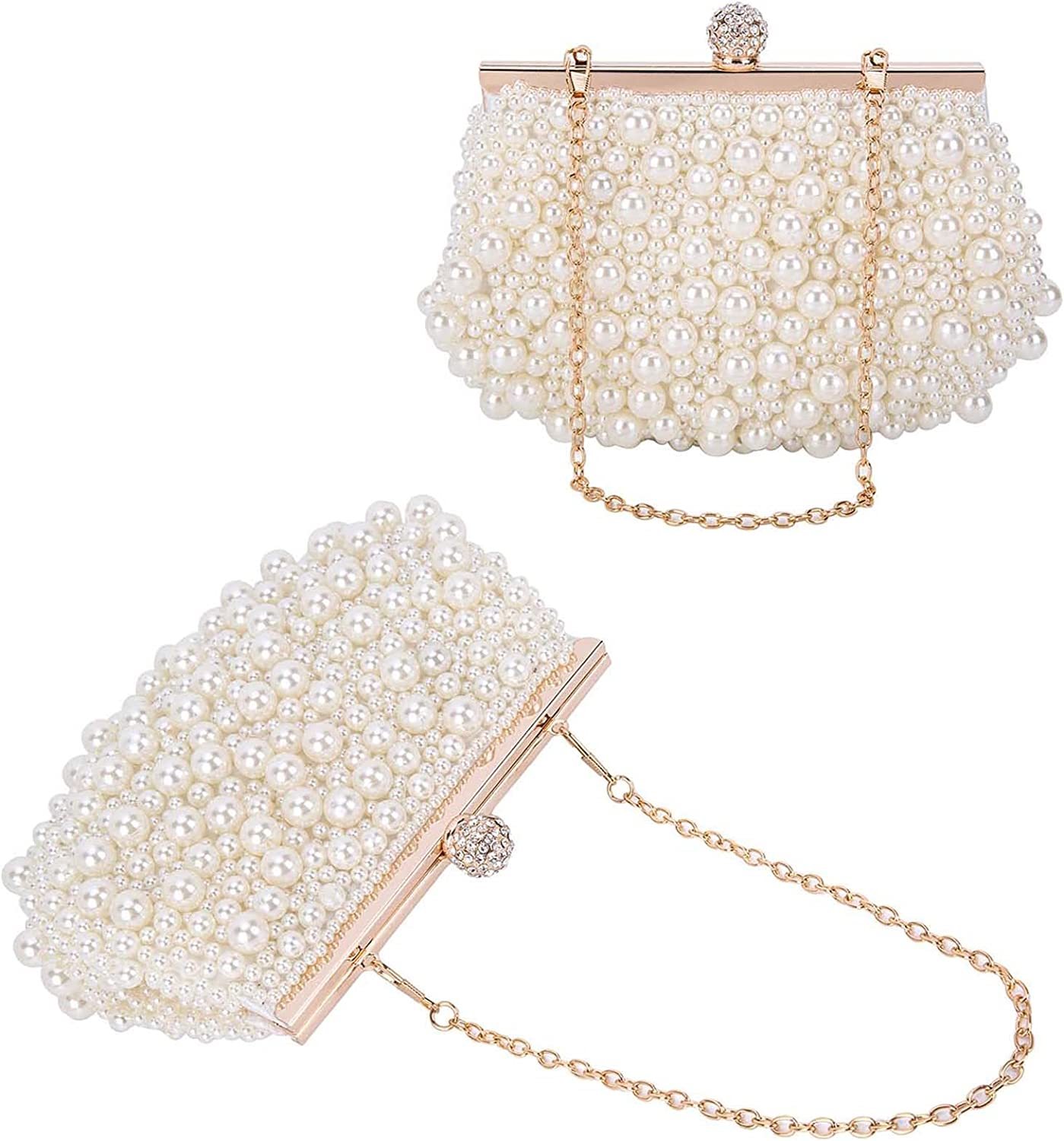 Artificial Pearl Beaded Clutch Evening Bags for Women Formal Bridal Wedding Clutch Purse Prom Cocktail Party Handbags | Mix Mix Style [Hot Seller]-Mix MIx Style