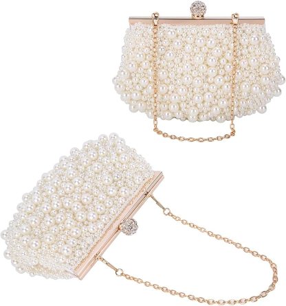 Artificial Pearl Beaded Clutch Evening Bags for Women Formal Bridal Wedding Clutch Purse Prom Cocktail Party Handbags | Mix Mix Style [Hot Seller]-Mix MIx Style