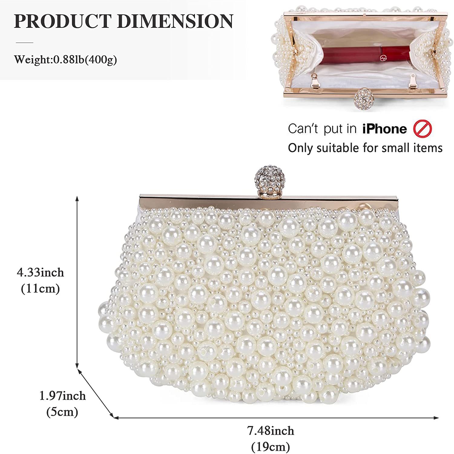 Artificial Pearl Beaded Clutch Evening Bags for Women Formal Bridal Wedding Clutch Purse Prom Cocktail Party Handbags | Mix Mix Style [Hot Seller]-Mix MIx Style