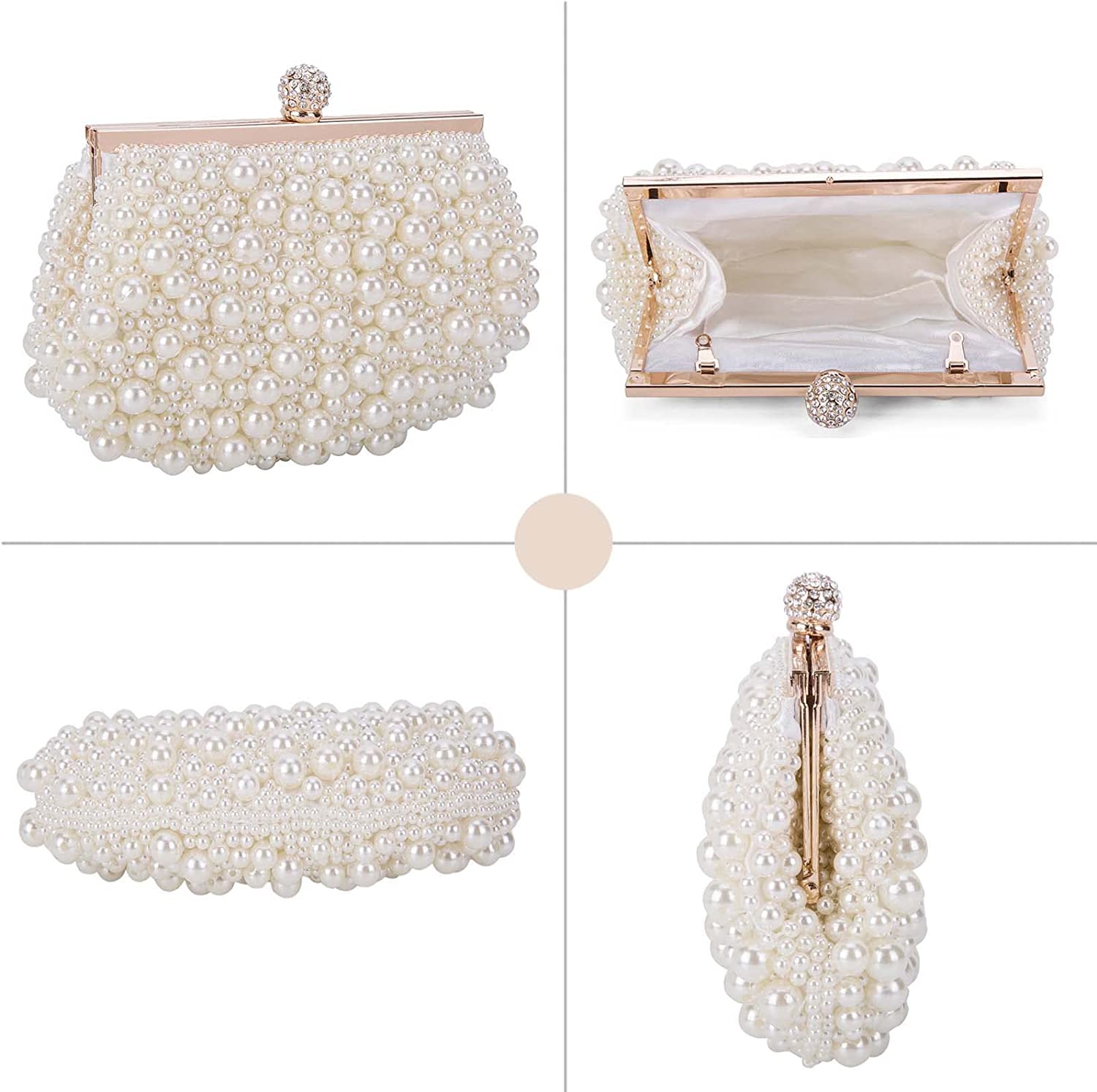 Artificial Pearl Beaded Clutch Evening Bags for Women Formal Bridal Wedding Clutch Purse Prom Cocktail Party Handbags | Mix Mix Style [Hot Seller]-Mix MIx Style