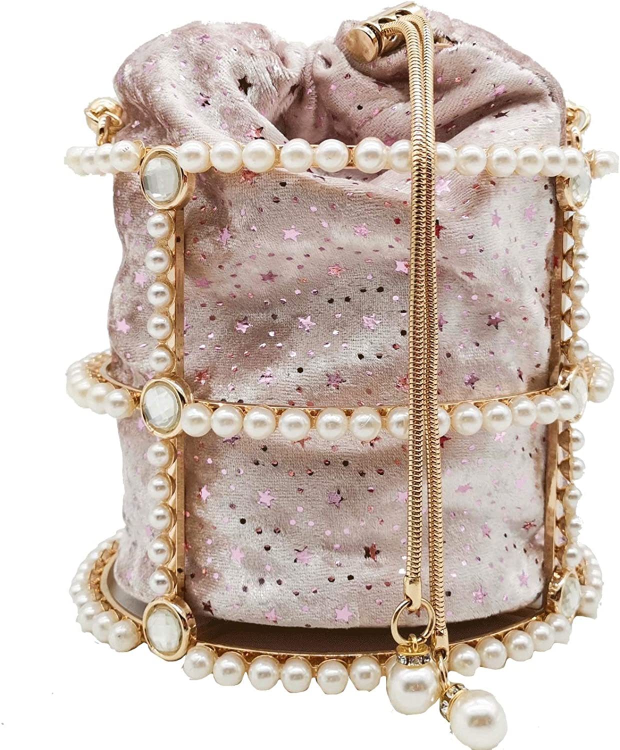 Synthetic Pearl Handle Women Metal Bucket Bag Crystal Evening Purses and Clutches Formal Wedding Handbags | Mix Mix Style [Hot Seller]-Mix MIx Style