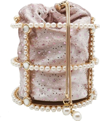 Synthetic Pearl Handle Women Metal Bucket Bag Crystal Evening Purses and Clutches Formal Wedding Handbags | Mix Mix Style [Hot Seller]-Mix MIx Style