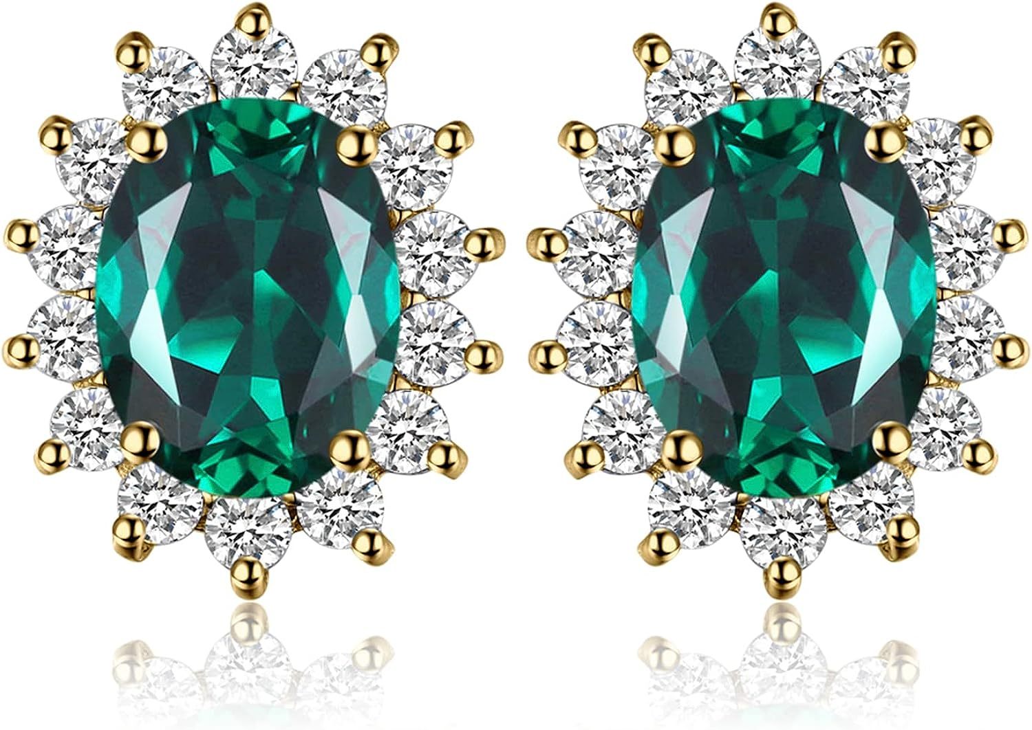 Vintage Moissanite Emerald Ruby Stud Earrings 14k Gold Plated 925 Sterling Silver Earrings | Mix Mix Style [Hot Seller]-Mix MIx Style