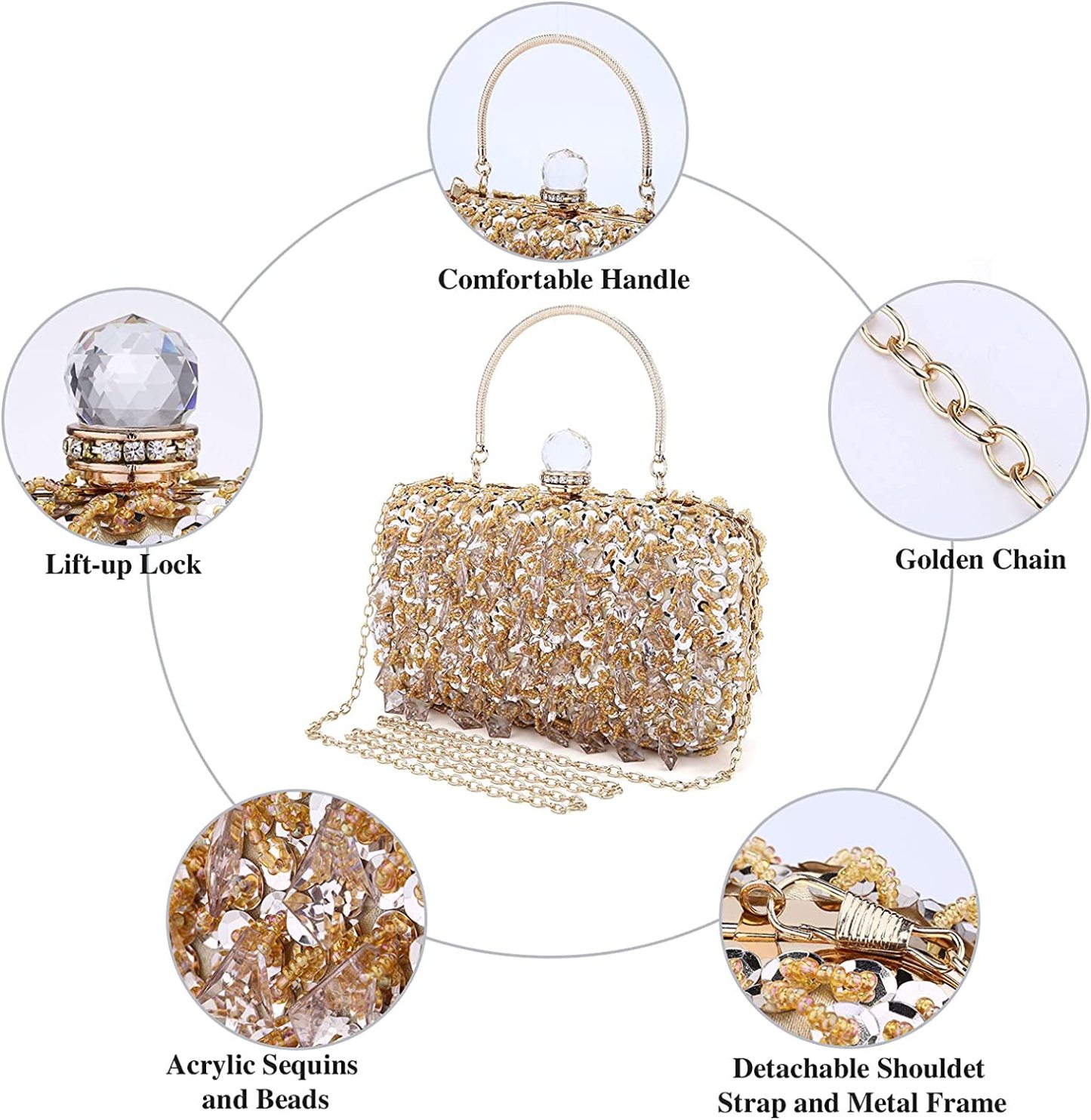Women's Vintage Kiss Lock Beaded Sequin Design Flower Handbags & Evening Bags | Mix Mix Style [Hot Seller]-Mix MIx Style