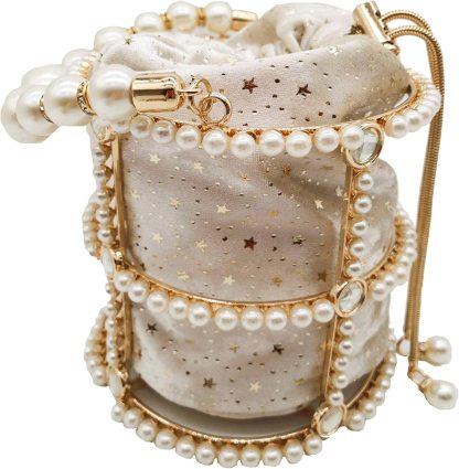 Synthetic Pearl Handle Women Metal Bucket Bag Crystal Evening Purses and Clutches Formal Wedding Handbags | Mix Mix Style [Hot Seller]-Mix MIx Style