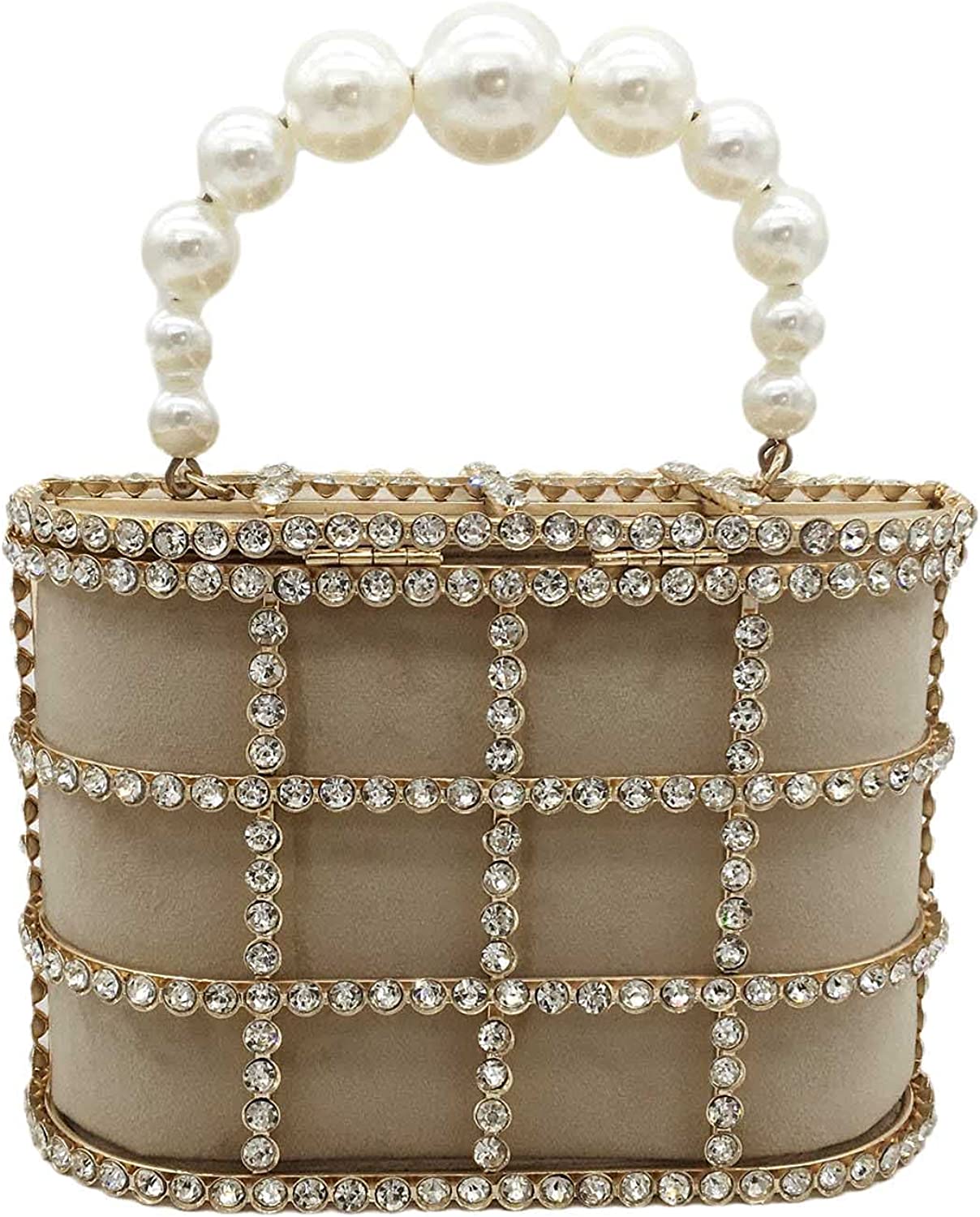 Synthetic Pearl Handle Women Metal Bucket Bag Crystal Evening Purses and Clutches Formal Wedding Handbags | Mix Mix Style [Hot Seller]-Mix MIx Style