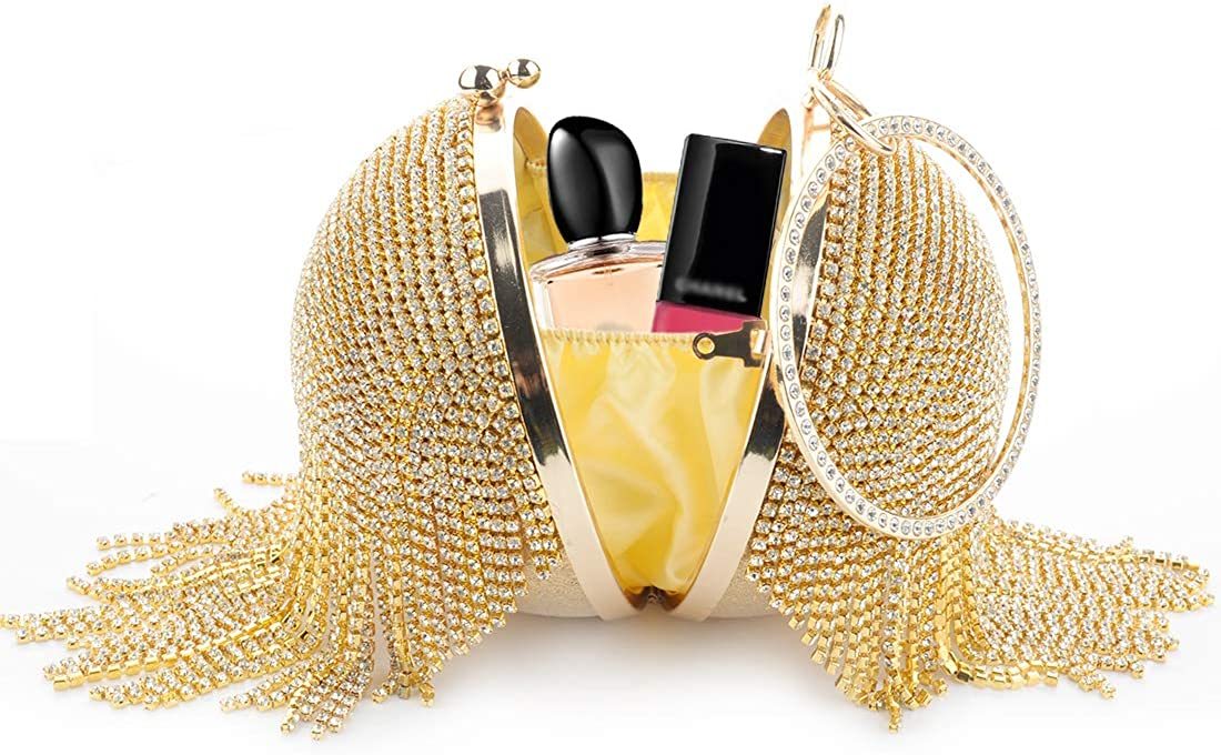 Linkidea Clutch Purses for Women Evening Party Round Ball Crystal Tassel Lady Party Wedding Shoulder Bag | Mix Mix Style [Hot Seller]-Mix MIx Style