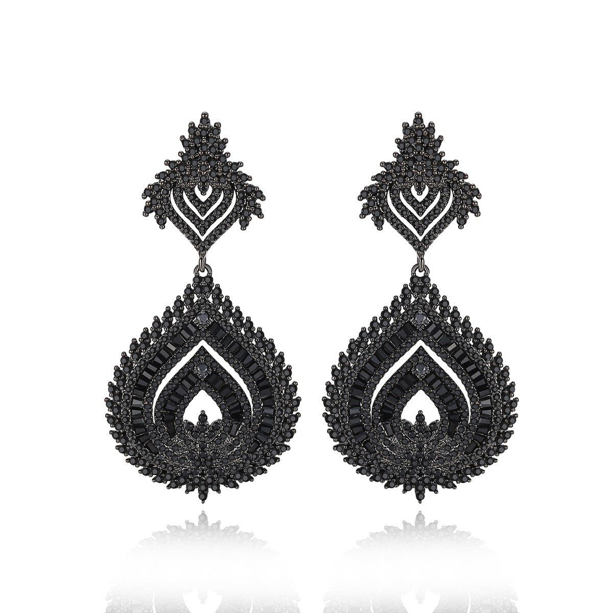 Black - White Timeless Moissanite Diamonds Elegant 18k White Gold Plated Vintage Retro Drop Earrings | Mix Mix Style-Mix MIx Style