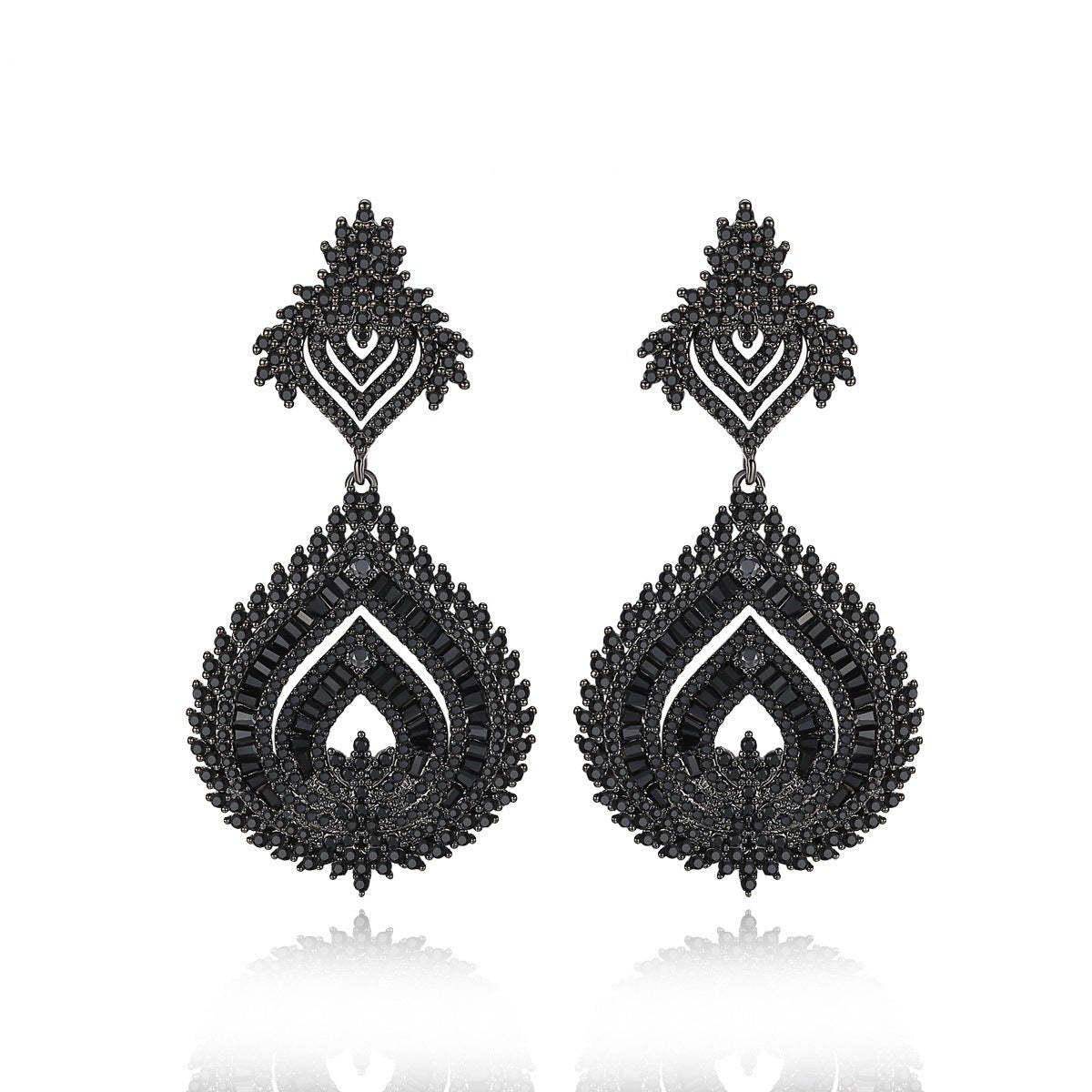 Black - White Timeless Moissanite Diamonds Elegant 18k White Gold Plated Vintage Retro Drop Earrings | Mix Mix Style-Mix MIx Style