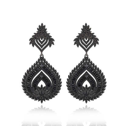 Black - White Timeless Moissanite Diamonds Elegant 18k White Gold Plated Vintage Retro Drop Earrings | Mix Mix Style-Mix MIx Style