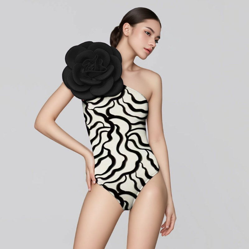 Statement Bodysuit & Swimsuit With Oversized Flower - Black | Mix Mix Style [Hot Seller]-Mix MIx Style