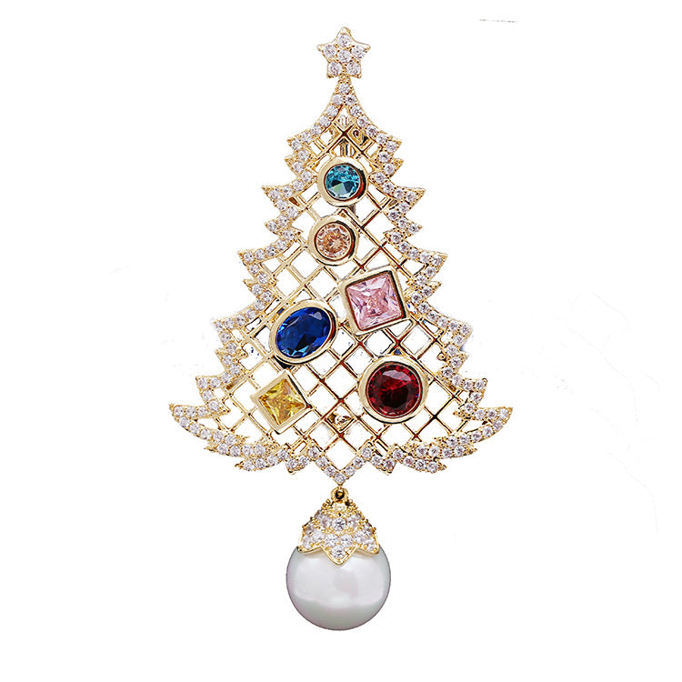 Autumn and winter new pearl series micro-inlaid bright stones, a dual-purpose Christmas tree pine brooch brooch pin accessories-Mix MIx Style