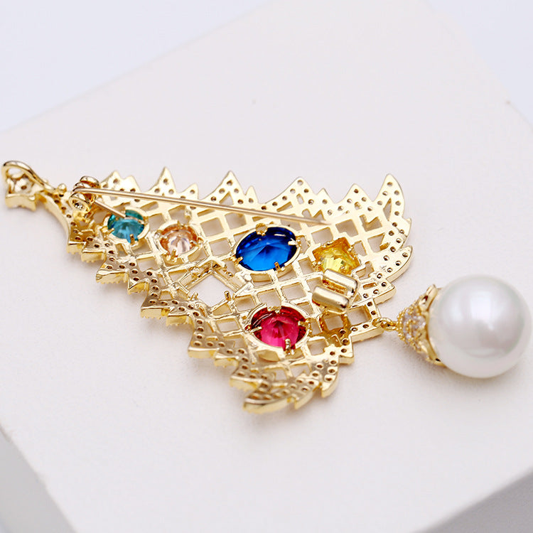 Autumn and winter new pearl series micro-inlaid bright stones, a dual-purpose Christmas tree pine brooch brooch pin accessories-Mix MIx Style