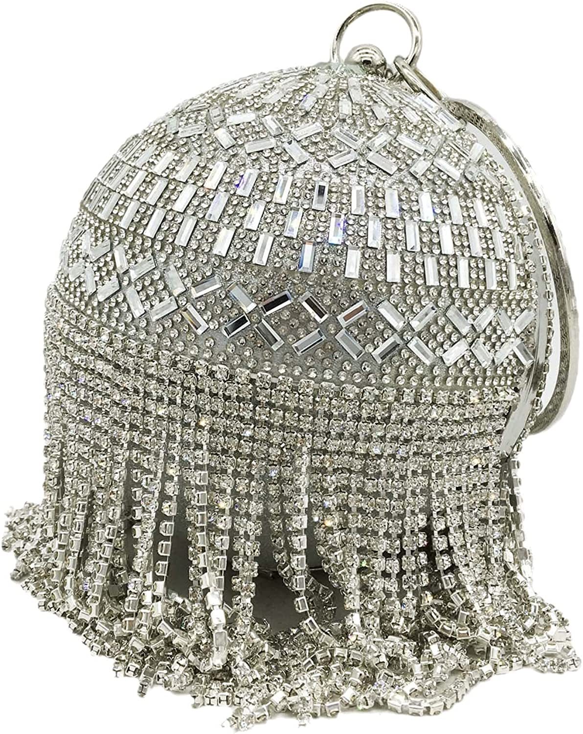 Dazzling Crystal Tassel Women Evening Bag Round Wedding Cocktail Wristlets Handbag Purse | Mix Mix Style [Hot Seller]-Mix MIx Style