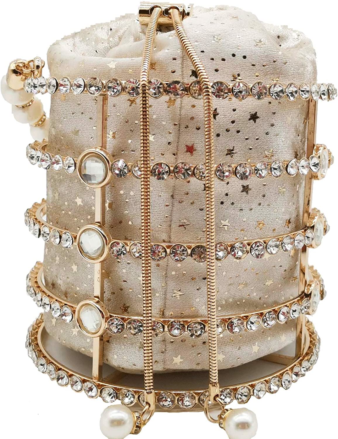 Synthetic Pearl Handle Women Metal Bucket Bag Crystal Evening Purses and Clutches Formal Wedding Handbags | Mix Mix Style [Hot Seller]-Mix MIx Style