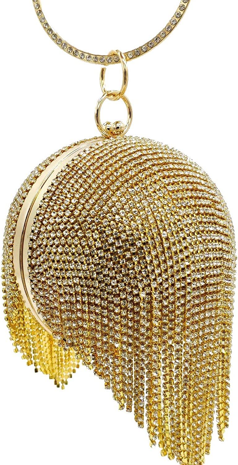 Dazzling Crystal Tassel Women Evening Bag Round Wedding Cocktail Wristlets Handbag Purse | Mix Mix Style [Hot Seller]-Mix MIx Style
