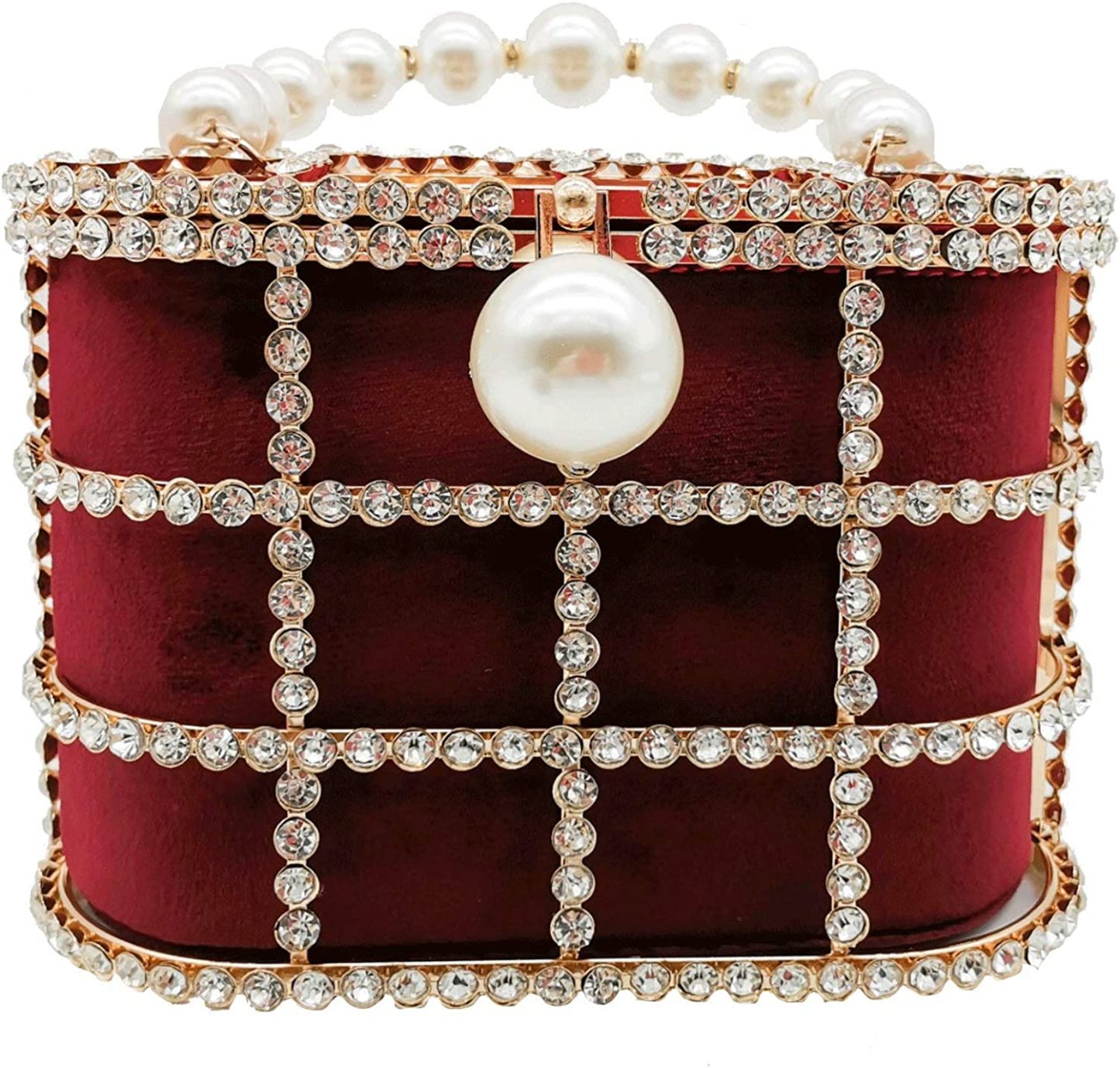 Synthetic Pearl Handle Women Metal Bucket Bag Crystal Evening Purses and Clutches Formal Wedding Handbags | Mix Mix Style [Hot Seller]-Mix MIx Style