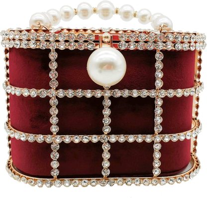 Synthetic Pearl Handle Women Metal Bucket Bag Crystal Evening Purses and Clutches Formal Wedding Handbags | Mix Mix Style [Hot Seller]-Mix MIx Style