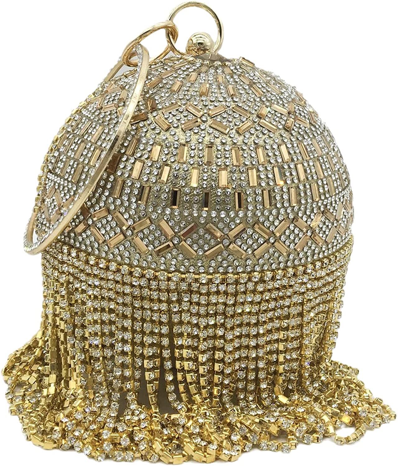 Dazzling Crystal Tassel Women Evening Bag Round Wedding Cocktail Wristlets Handbag Purse | Mix Mix Style [Hot Seller]-Mix MIx Style