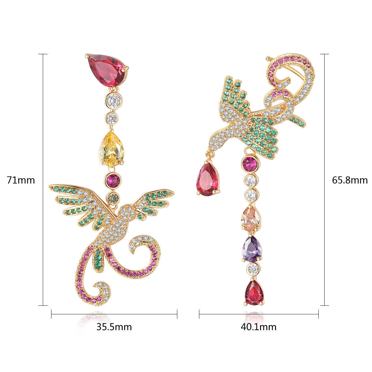 Lab grown diamond  earrings Asymmetric creative phoenix earrings-Mix MIx Style