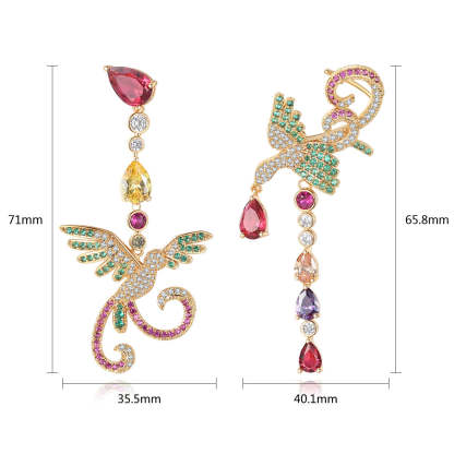 Lab grown diamond  earrings Asymmetric creative phoenix earrings-Mix MIx Style
