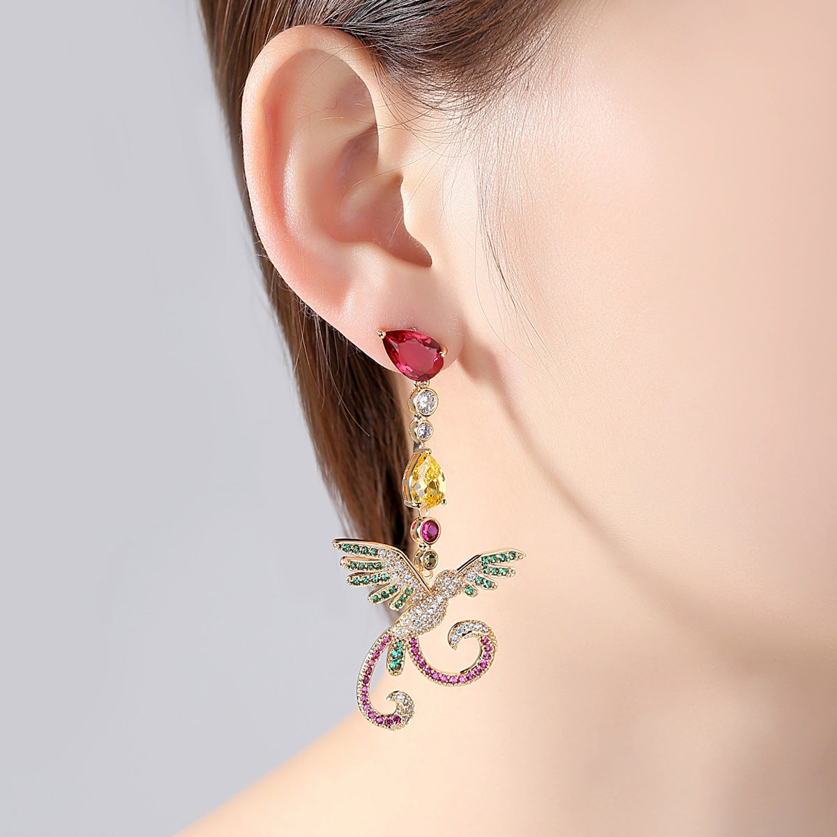 Lab grown diamond  earrings Asymmetric creative phoenix earrings-Mix MIx Style